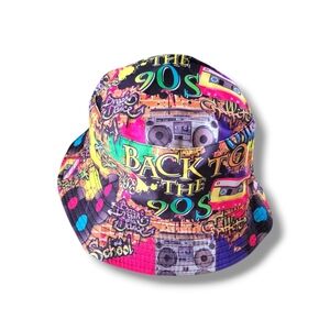 NWOT Colorful Back To The 90s Old School Graffiti Bucket Hat (OS)